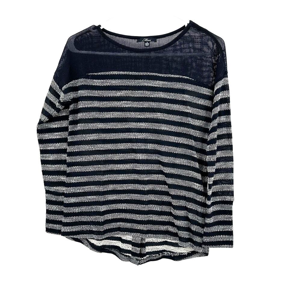 Mavi Size Small Sweater Navy & Gray‎ Loose Knit Pullover Lightweight Semi Sheer
